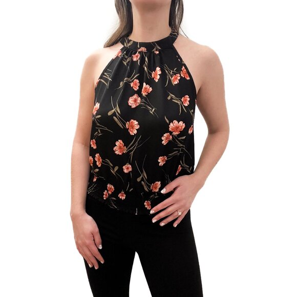 Siena Sky Black Floral Smocked Waist Blouse Top | Small - Picture 1 of 5